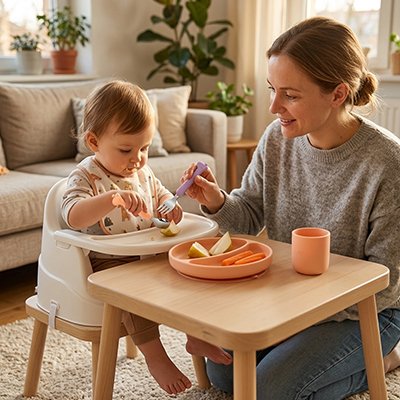 Couvert pour bébé ​dans les mains du bébé 