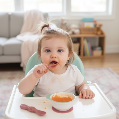 Cuillère pour bébé rose avec bébé 