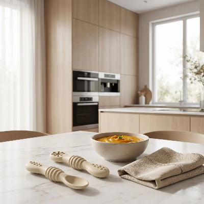 Cuillère pour bébé  sur table dans une cuisine