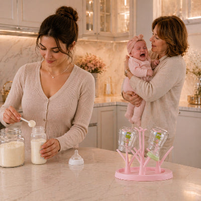Égouttoir biberon à coté du maman rose