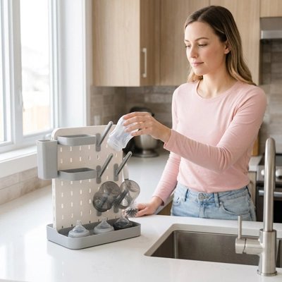 Egouttoir biberon gris dans une cuisine