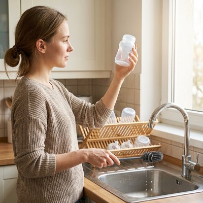 Goupillon biberon dans les main du maman