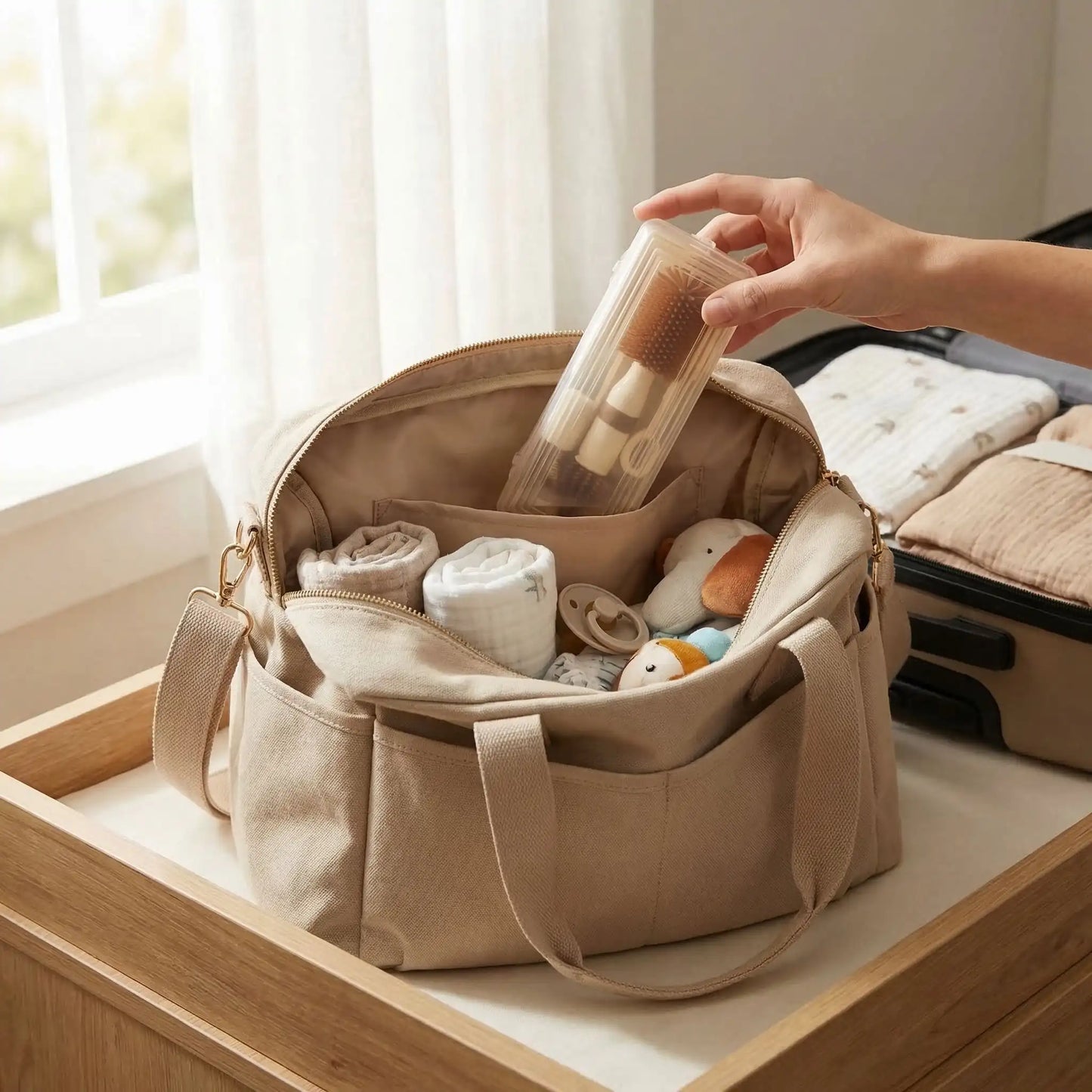 kits goupillon biberon dans un sac à langer