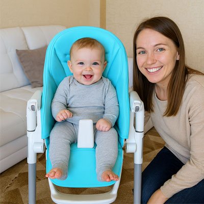  Maman a côté un coussin chaise haute qui est un équipement repas pour bébé 