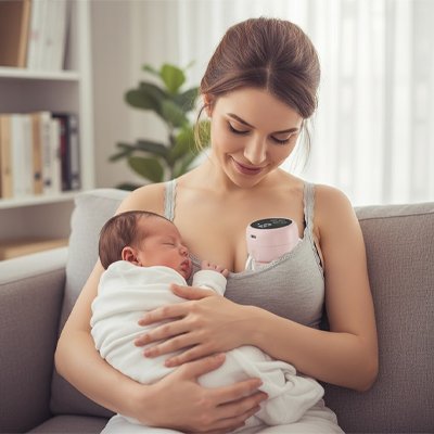 maman avec Tire lait portable et bébé