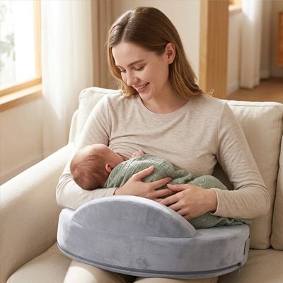 Maman utilise un coussin d'allaitement