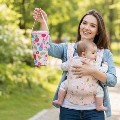 Porte biberon  rose avec maman