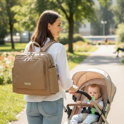 sac a langer bebe avec maman et bebe dans poussette