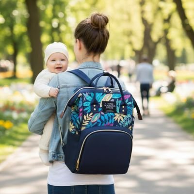 Sac à langer bébé bleu avec maman