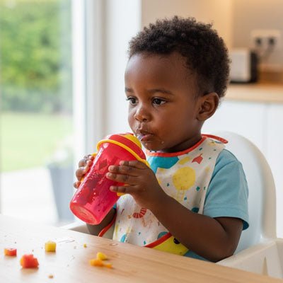 tasse apprentissage bebe rouge dans les main d enfant