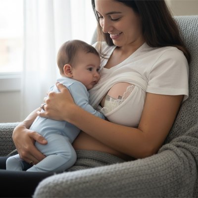 Tire lait portable blanc sur maman