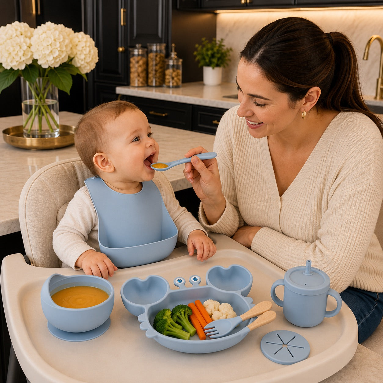 Un coffret repas bébé bleu