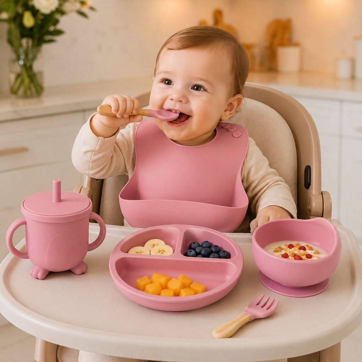 Un coffret repas bébé rose