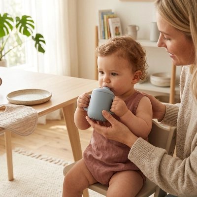 Verre bébé gris est un équipement de repas pour bébé 