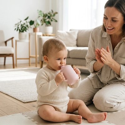 Verre bébé rose en silicone est un équipement de repas pour bébé 